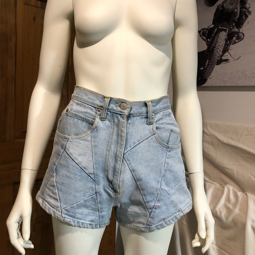 Vintage True Blue Cheeky Hi Waist Patchwork Festival Denim Shorts